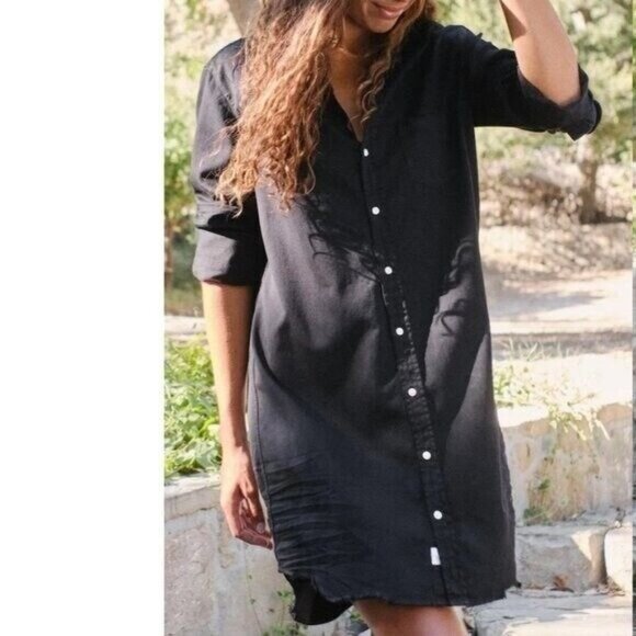 Frank & Eileen Classic Black Button-Down Mini Dress - Picture 1 of 8